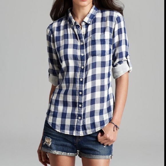 JACHS Girlfriend Mae Light Flannel Plaid Button Down Shirt Size Medium - Picture 1 of 8